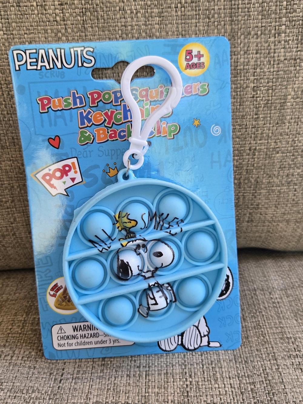Peanuts Blue Snoopy Round Push Pop Keychain